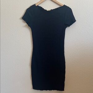 Divided H&M Black Textured Midi Dress